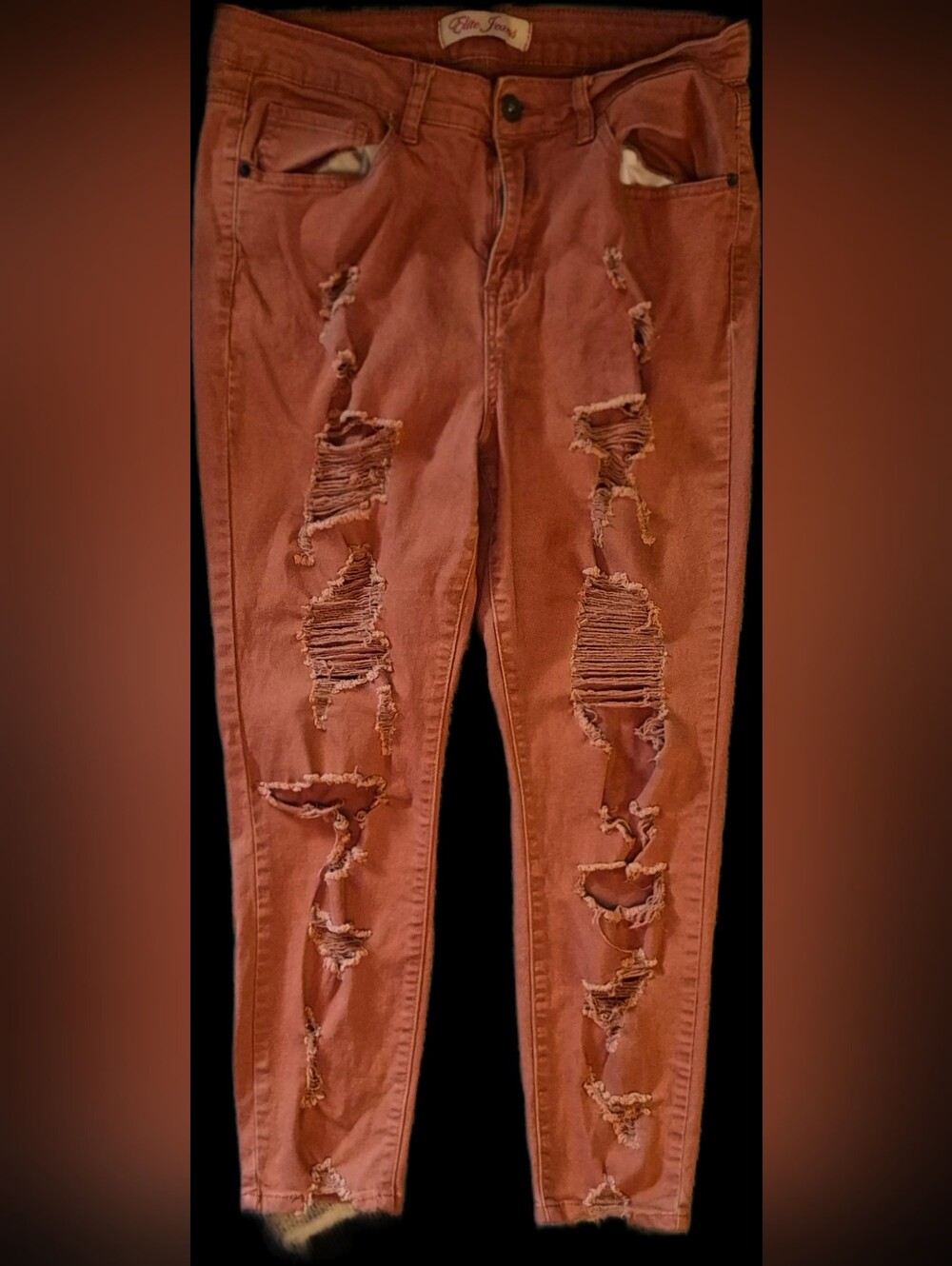 Elete Jeans Distressed Women's Jeans - Rust